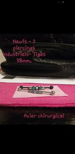 Neufs - 2 piercings industriel - Acier chirurgical, Neuf, Acier, Autres types, Avec strass