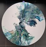 Abstract Modern Acryl canvas diameter 70cm - wit/blauw/zilve, Antiek en Kunst, Ophalen