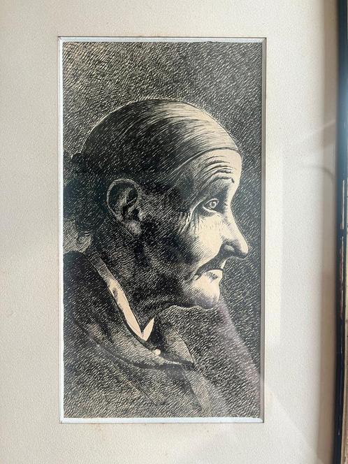 Bijzondere antieke Ets van een Oude Dame!, Antiek en Kunst, Kunst | Etsen en Gravures, Ophalen of Verzenden