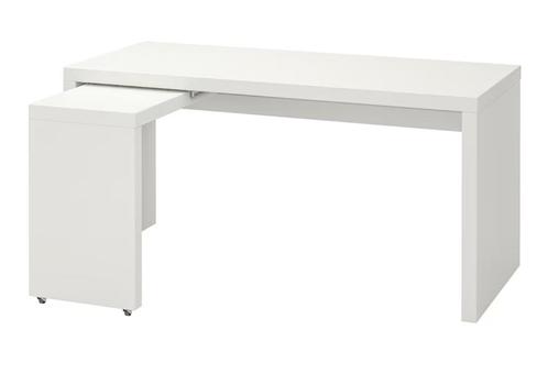 Bureau met uittrekbaar blad, wit, 151x65 cm, Huis en Inrichting, Bureaus, Gebruikt, Bureau, Ophalen