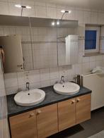 Badkamermeubel met spiegelkast, dubbele lavabo en kranen, Ophalen, Gebruikt, 100 tot 150 cm, Minder dan 100 cm