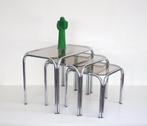 Vintage Space Age nesting tables - Bijzettafels Fumé glas, Ophalen