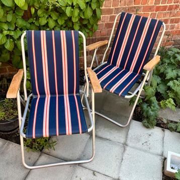 Paar vinrage plooibare kampeer- of strandstoelen Pouch DDR, Ophalen