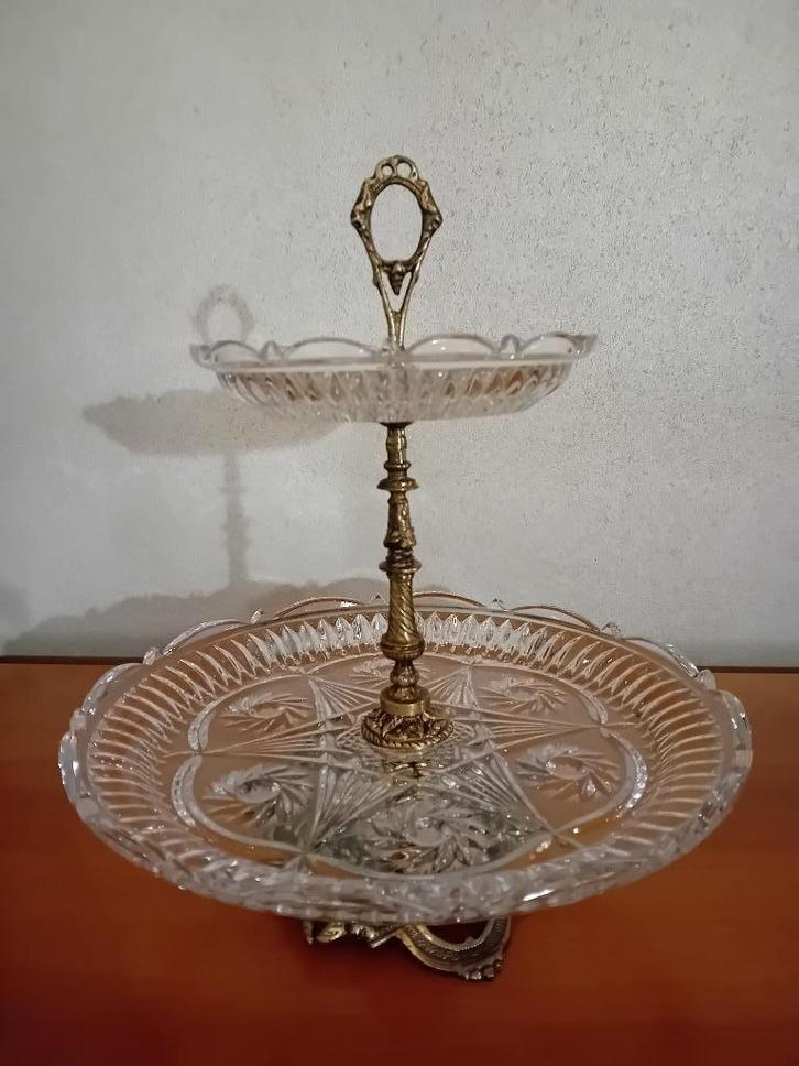 Vintage kristallen etagere op mooie voet, Antiek en Kunst, Antiek | Glaswerk en Kristal, Ophalen