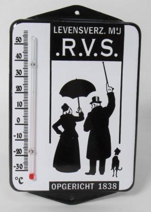 RVS levensverzekering emaillen reclame thermometer en andere, Verzamelen, Merken en Reclamevoorwerpen, Zo goed als nieuw, Gebruiksvoorwerp