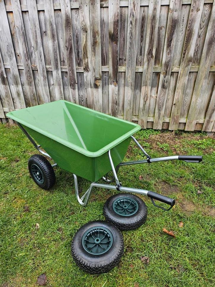 Kruiwagen met groene kunststof bak 190 L + 2 Reservewielen, Tuin en Terras, Kruiwagens, Ophalen
