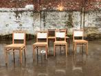 6 antieke vintage massieve houten rieten stoelen riet, Ophalen, Gebruikt, Hout