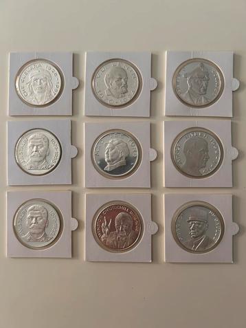 9 stuks Zilver vergulde penningen van dictators beschikbaar voor biedingen