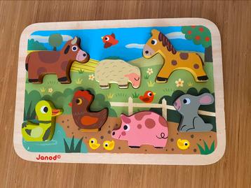 janod gros puzzle en bois animaux de la ferme (7 pièces)