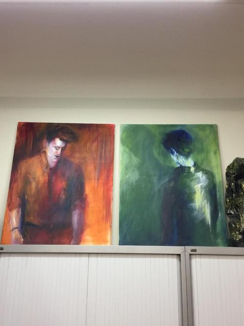 Schilderij groenblauw – Olieverf op doek – Guy in green, Antiek en Kunst, Kunst | Schilderijen | Modern, Ophalen