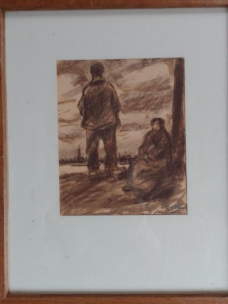 Eugeen van Mieghem  1875 - 1930  Tekening Koppel a d Schelde, Antiek en Kunst, Kunst | Tekeningen en Fotografie, Verzenden