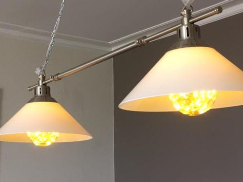 Dubbele glazen kroonluchters, verstelbaar in breedte en hoo, Huis en Inrichting, Lampen | Kroonluchters, Zo goed als nieuw, Glas