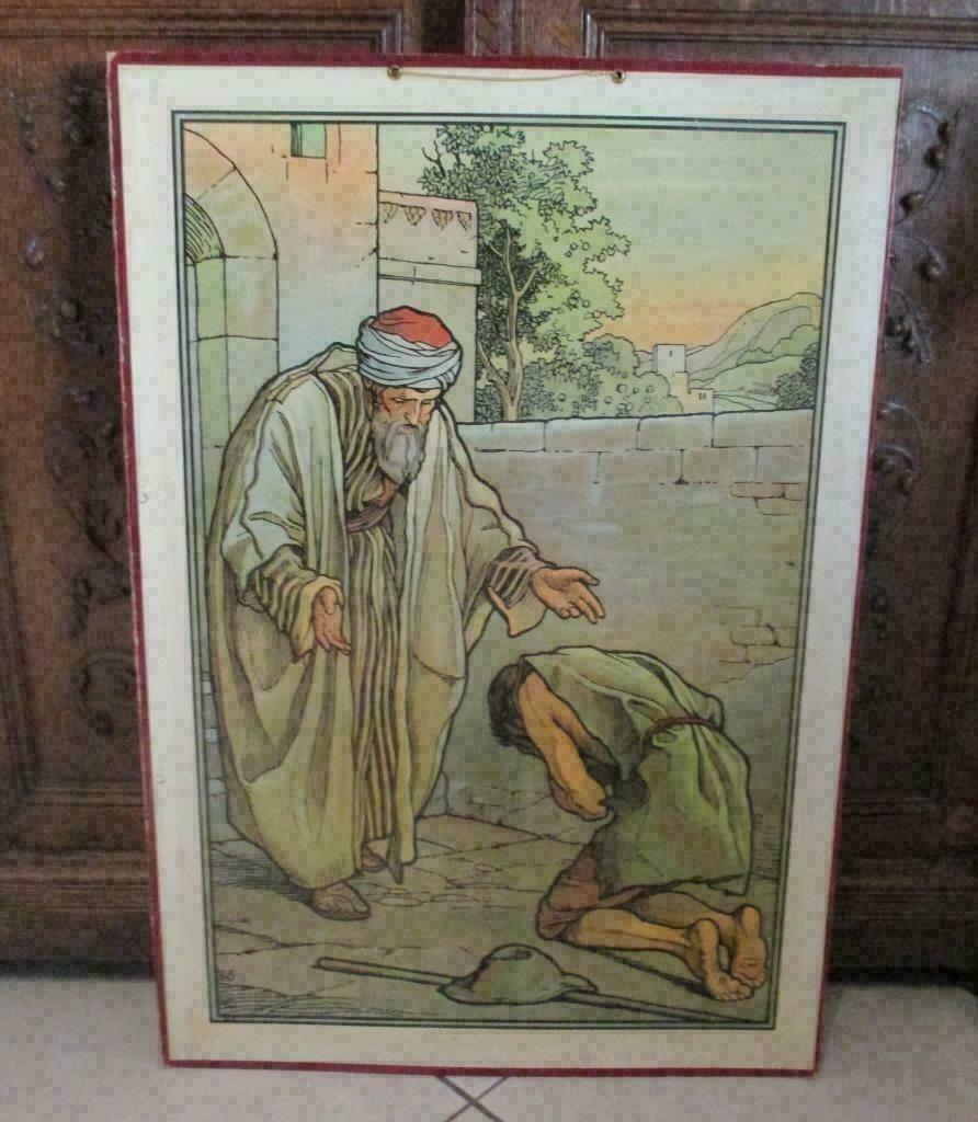 Belle affiche d'école biblique - Le lépreux s'agenouille, Antiquités & Art, Antiquités | Cartes scolaires, Autres thèmes, Enlèvement ou Envoi