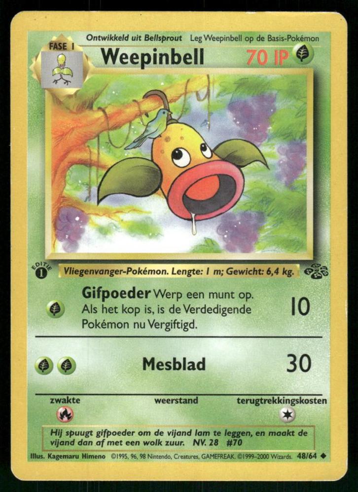 Weepinbell 48/64 - Jungle (1st edition) (NL) (EX), Hobby en Vrije tijd, Verzamelkaartspellen | Pokémon, Gebruikt, Verzenden