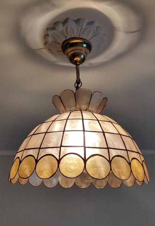 Authentieke vintage Capiz hanglamp (nr. 2), Huis en Inrichting, Lampen | Hanglampen, Zo goed als nieuw, Overige materialen, Ophalen of Verzenden