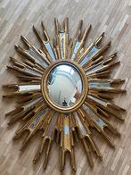 Grote vintage sunburst spiegel – verguld hout, Antiek en Kunst, Ophalen, Ovaal, 50 tot 100 cm, Minder dan 100 cm