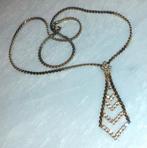 Ketting met hanger vintage stropdas goud met strass '90, Handtassen en Accessoires, Kettingen, Verzenden, Goud, Goud, Met strass