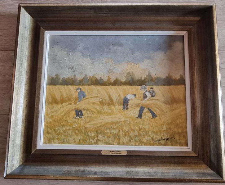 Julien Van Langhenhove - Oogsttafereel, Antiek en Kunst, Kunst | Schilderijen | Klassiek, Ophalen