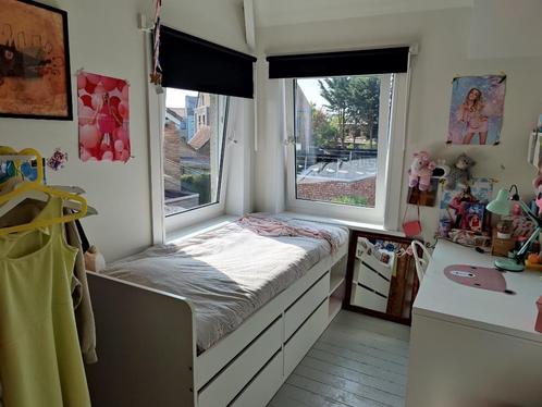 2 x SLÄKT bedframe met opberger + lattenbodem wit, 90x200 cm, Huis en Inrichting, Slaapkamer | Bedden, Zo goed als nieuw, Eenpersoons
