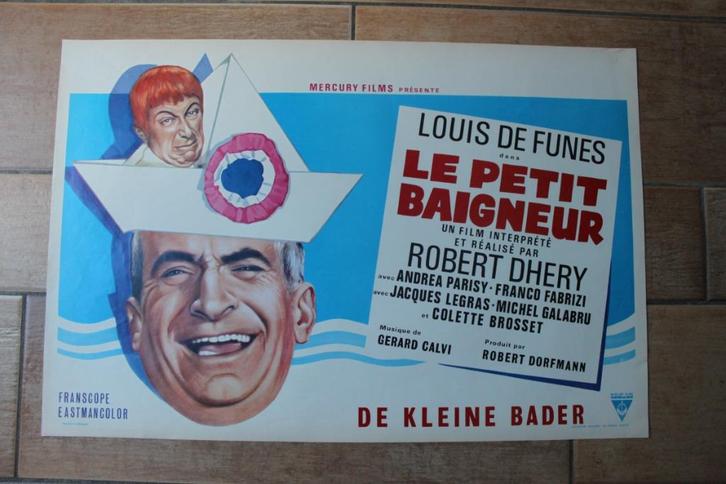filmaffiche Louis De Funes Le petit baigneur filmposter, Verzamelen, Posters, Zo goed als nieuw, Film en Tv, A1 t/m A3, Rechthoekig Liggend