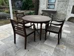 Teak tuintafel + 4 stoelen, Ophalen, Gebruikt