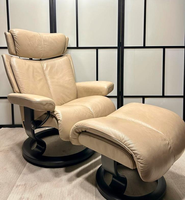 Fauteuil Stressless Relax & repose-pieds (ensemble ou sép.), Maison & Meubles, Fauteuils, Comme neuf, Bois, Cuir, Métal, 75 à 100 cm