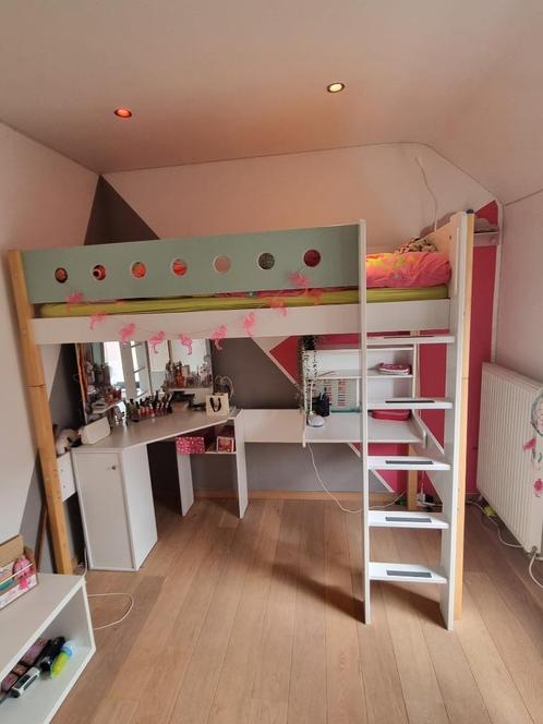 Lit FLEXA en hauteur + équipement, Kinderen en Baby's, Kinderkamer | Stapelbedden en Hoogslapers, Gebruikt, Hoogslaper, Ophalen