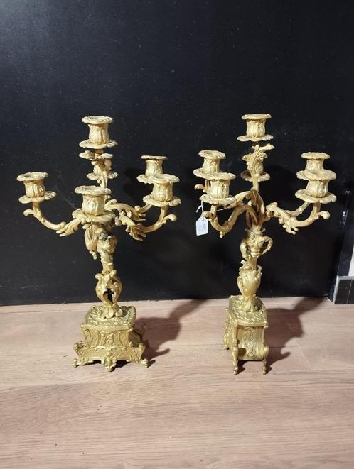 (44) Franse bronzen kandelaars in Regency-stijl, circa 1880, Antiek en Kunst, Antiek | Kandelaars, Ophalen of Verzenden