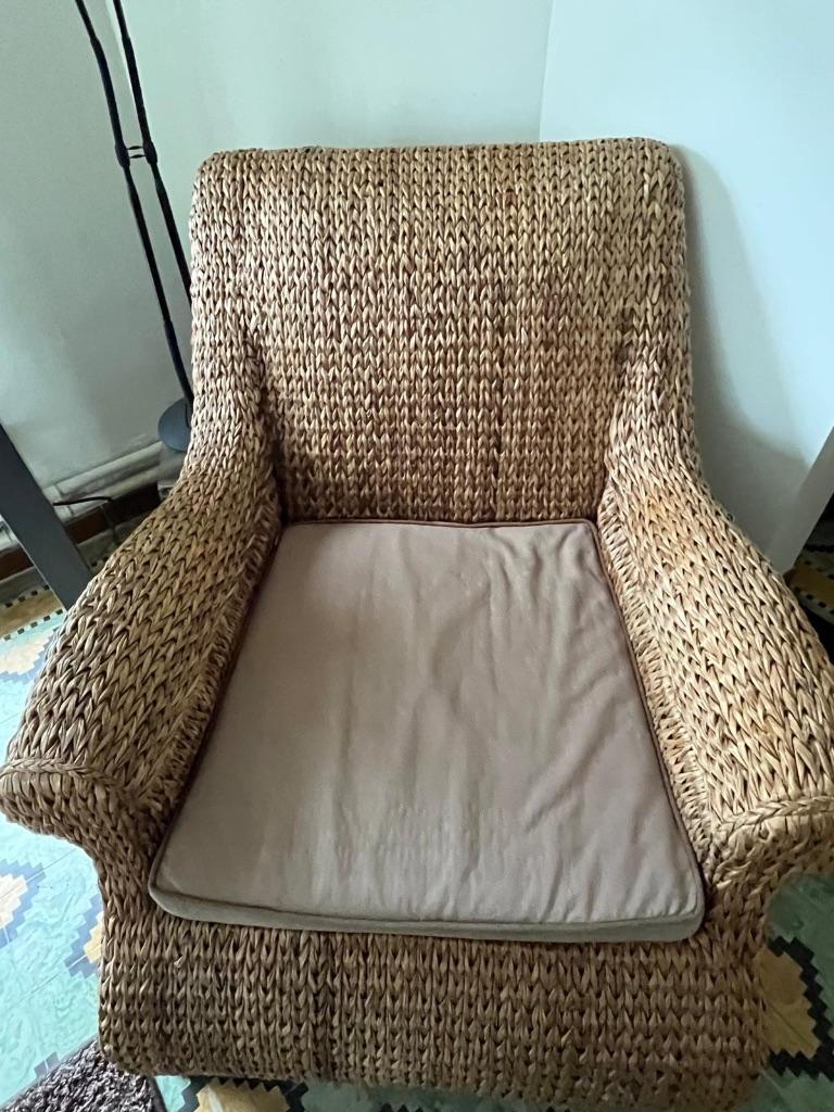 2 fauteuils vintage tressés en feuille de bananier, Maison & Meubles, 75 à 100 cm, Comme neuf, Tissus, 75 à 100 cm