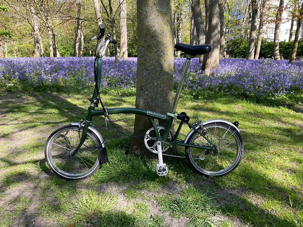 Olijfgroene Brompton vouwfiets M3L, Caravanes & Camping, Caravanes pliantes, Enlèvement, Vert