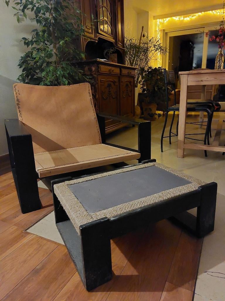 2 fauteuils et 1 repose-pieds de style brutaliste, Enlèvement, Utilisé, 75 à 100 cm, Brutaliste