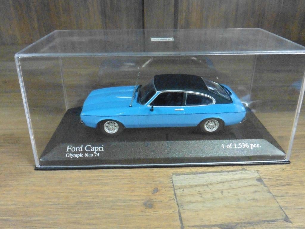 Minichamps 1/43 Ford Capri (Olympic blau 74), Hobby en Vrije tijd, Ophalen of Verzenden, Zo goed als nieuw, Auto, MiniChamps