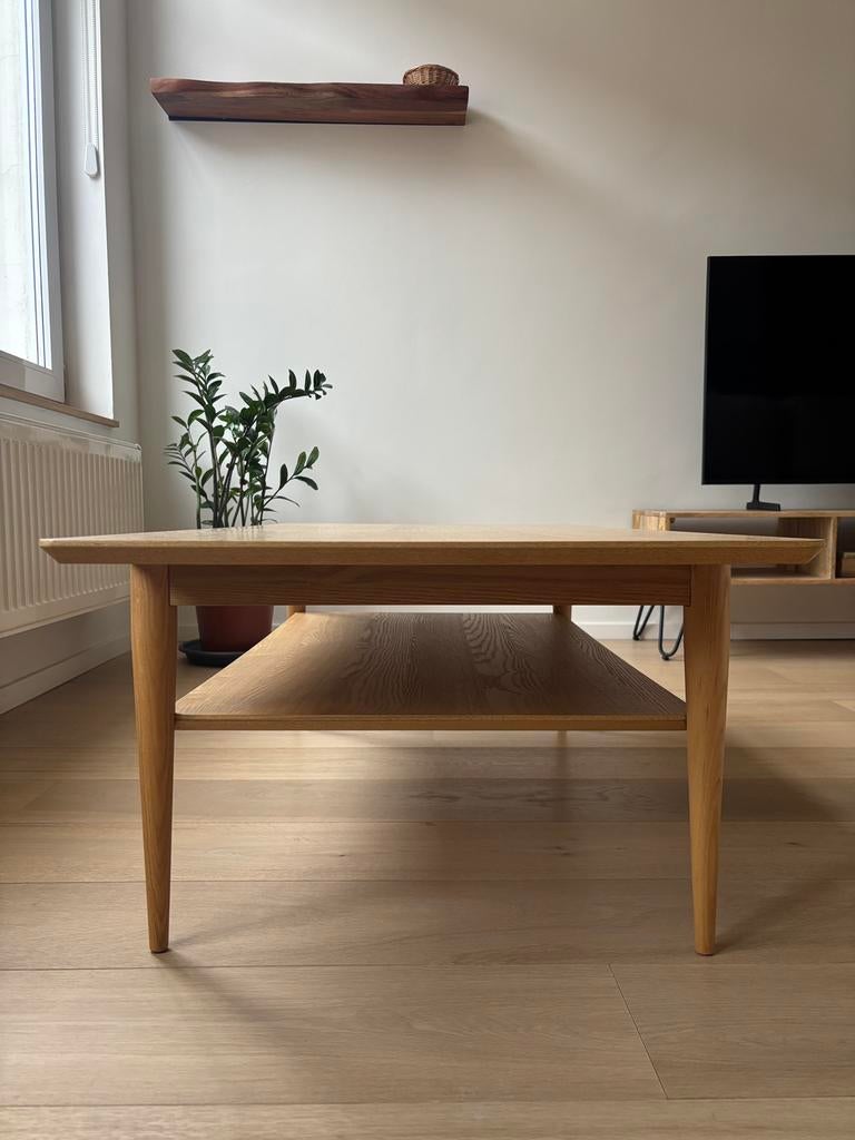 Table basse double plateau frêne, Huis en Inrichting, Tafels | Salontafels, Ophalen, Zo goed als nieuw