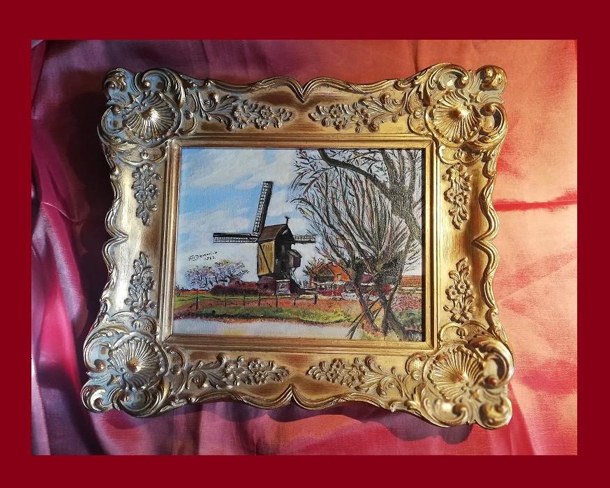 petite peinture sur toile dans un cadre doré, Enlèvement ou Envoi