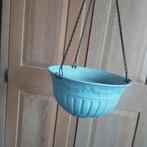 Vintage hangbloempot + metalen houder, Enlèvement ou Envoi, Utilisé, Synthétique, Moins de 25 cm