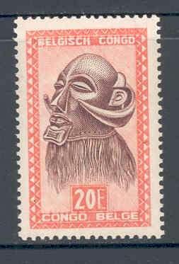 Belgisch Congo 1947 Masker Ba-Luba stam 20 Fr **, Postzegels en Munten, Postzegels | Afrika, Postfris, Overige landen, Ophalen of Verzenden