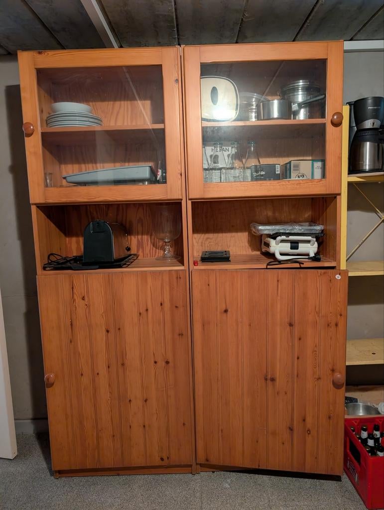 Wandkasten uit grenenhout met glazen deur bovenaan, Ophalen, 50 tot 100 cm, 25 tot 50 cm, Gebruikt