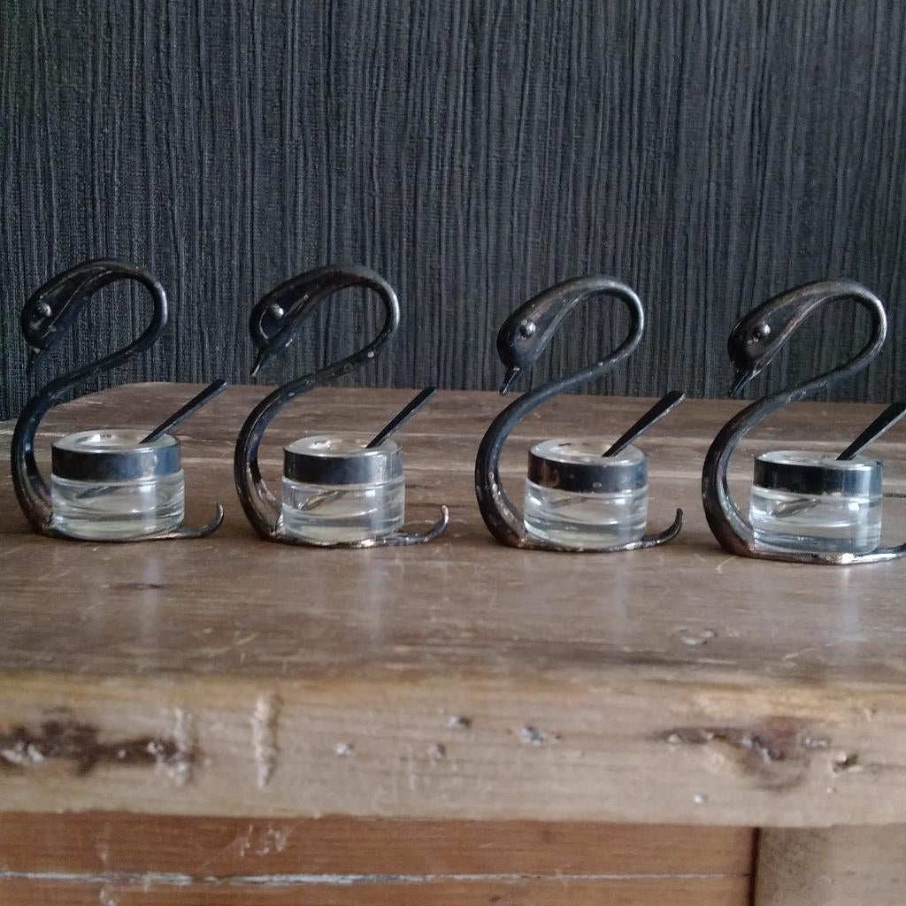 Prachtige vintage silver plated zout potjes zwaantjes, Verzenden