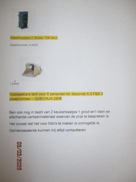 verkoop kampeermateriaal en 1 Tent 6 personen en 1Dagtent 8P, Caravanes & Camping, Tentes, jusqu'à 6, Utilisé, Enlèvement