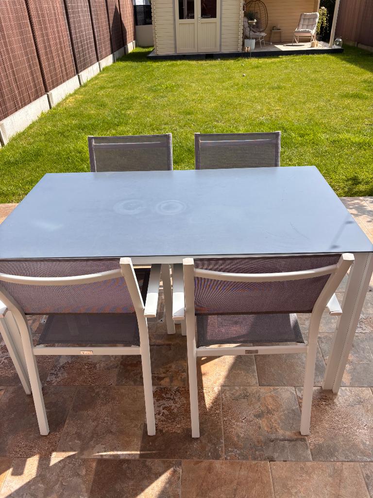 Table de jardin et 4 chaises, Jardin & Terrasse, Tables de jardin, Enlèvement, Utilisé, Rectangulaire, Métal