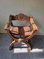 Spaanse dagobertstoel met lederen zit.  TE BIEDEN, Ophalen