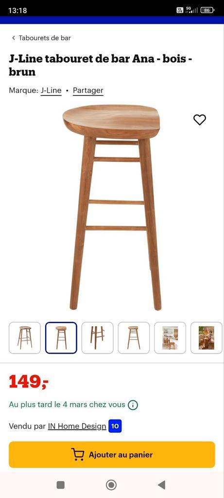 Tabouret de bar, Maison & Meubles, Tabourets de bar, Bois, Enlèvement