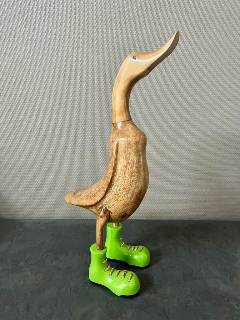 Canard en bois - Bottes vertes, Antiquités & Art, Art | Sculptures & Bois, Enlèvement ou Envoi, Fait main