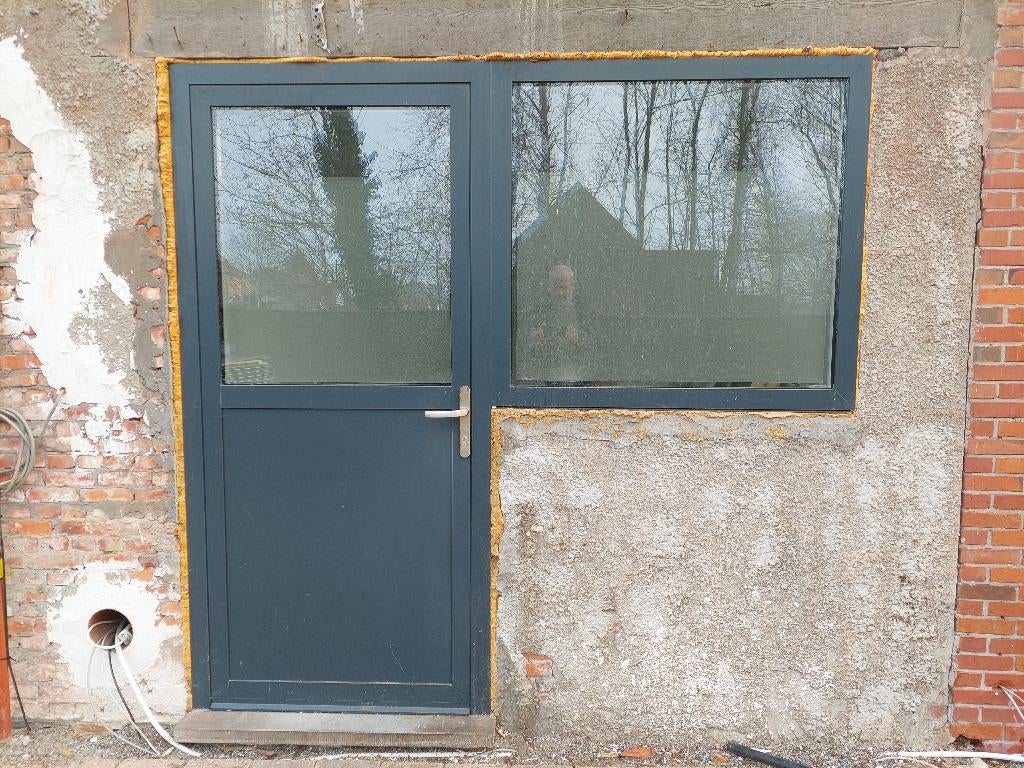 aluminium deur met zijraam, Porte extérieure, Verre, Enlèvement, 200 à 215 cm