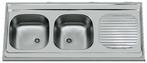 Évier à 2 bacs en acier inoxydable, réversible 1200x600mm, Enlèvement