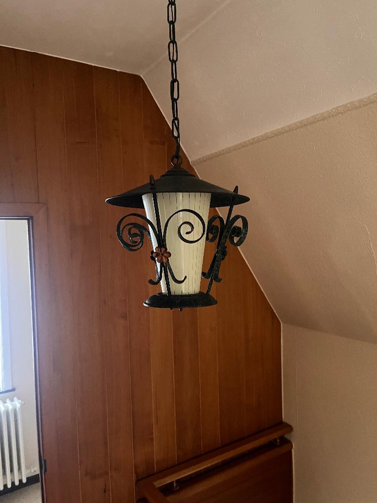 Prachtige vintage smeedijzeren hanglampen – set van 2, Ophalen, Gebruikt, Metaal, Vintage - orineel