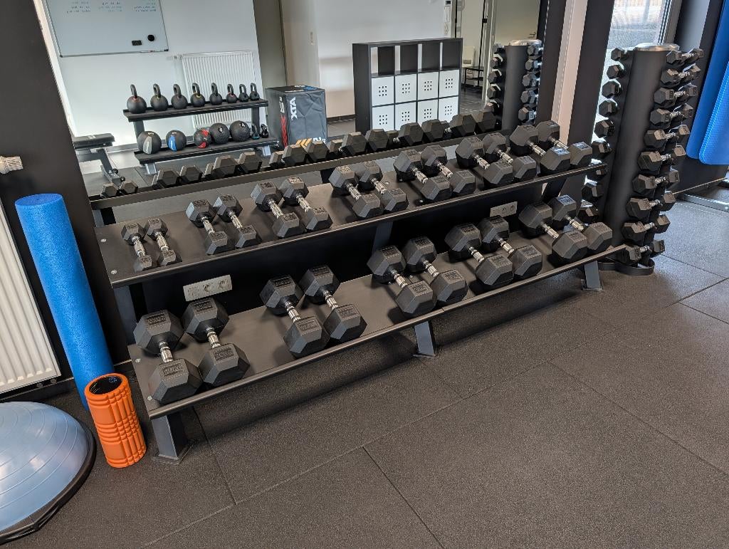 Complete set HEX dumbbells 2,5kg - 30kg / incl. opbergrek, Sports & Fitness, Équipement de fitness, Enlèvement, Comme neuf, Haltère