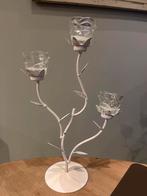 Bloemen Kandelaars Set Wit - 41cm Hoog, 3 Waxinelichtjes, Ophalen of Verzenden, Zo goed als nieuw, Wit, Kandelaar