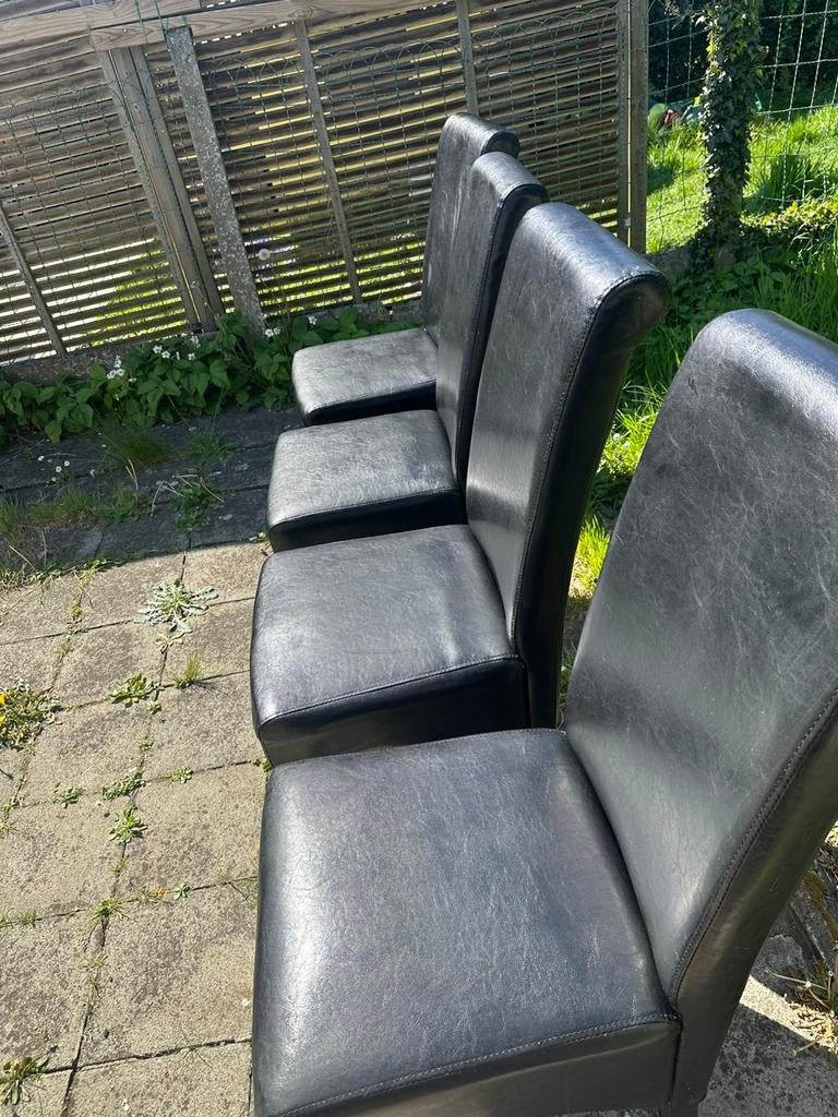 Zwarte leren eetkamerstoelen set van 4 – nette staat, Huis en Inrichting, Stoelen, Ophalen, Zo goed als nieuw