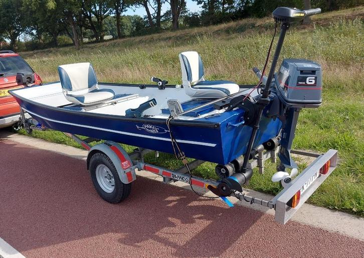 Aluminium platbodem Visboot toer met Yamaha 8pk & Electro bb, Watersport en Boten, Vis- en Consoleboten, Gebruikt, Tot 10 pk, 3 tot 6 meter